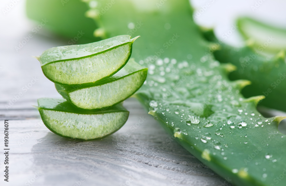 Aloe Vera closeup. Sliced Aloevera natural organic renewal cosmetics, alternative medicine. Organic 