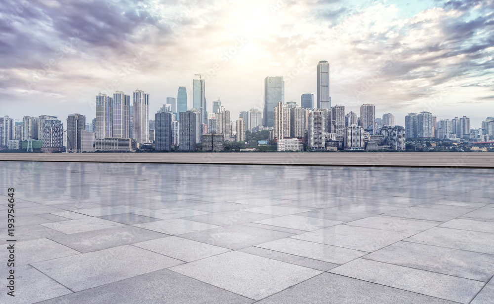 Urban road square and skyline of architectural landscape in Chongqing