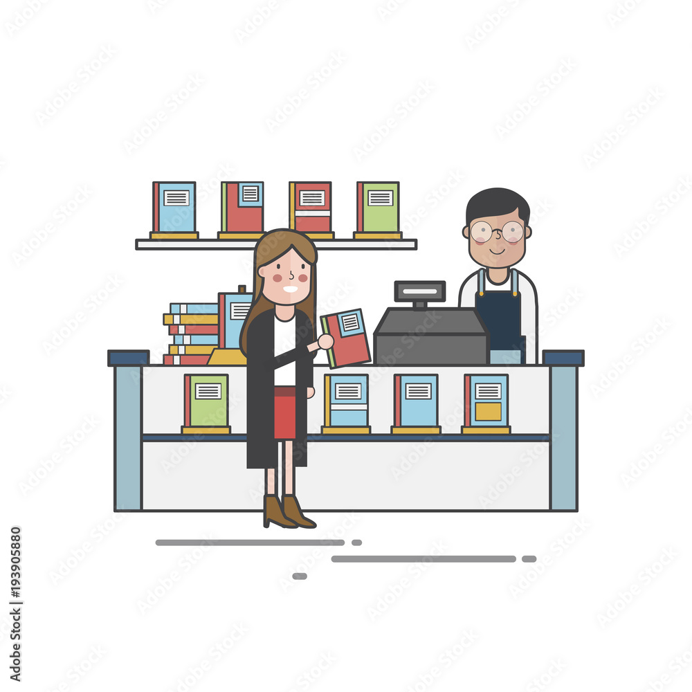 Illustration of people at book store