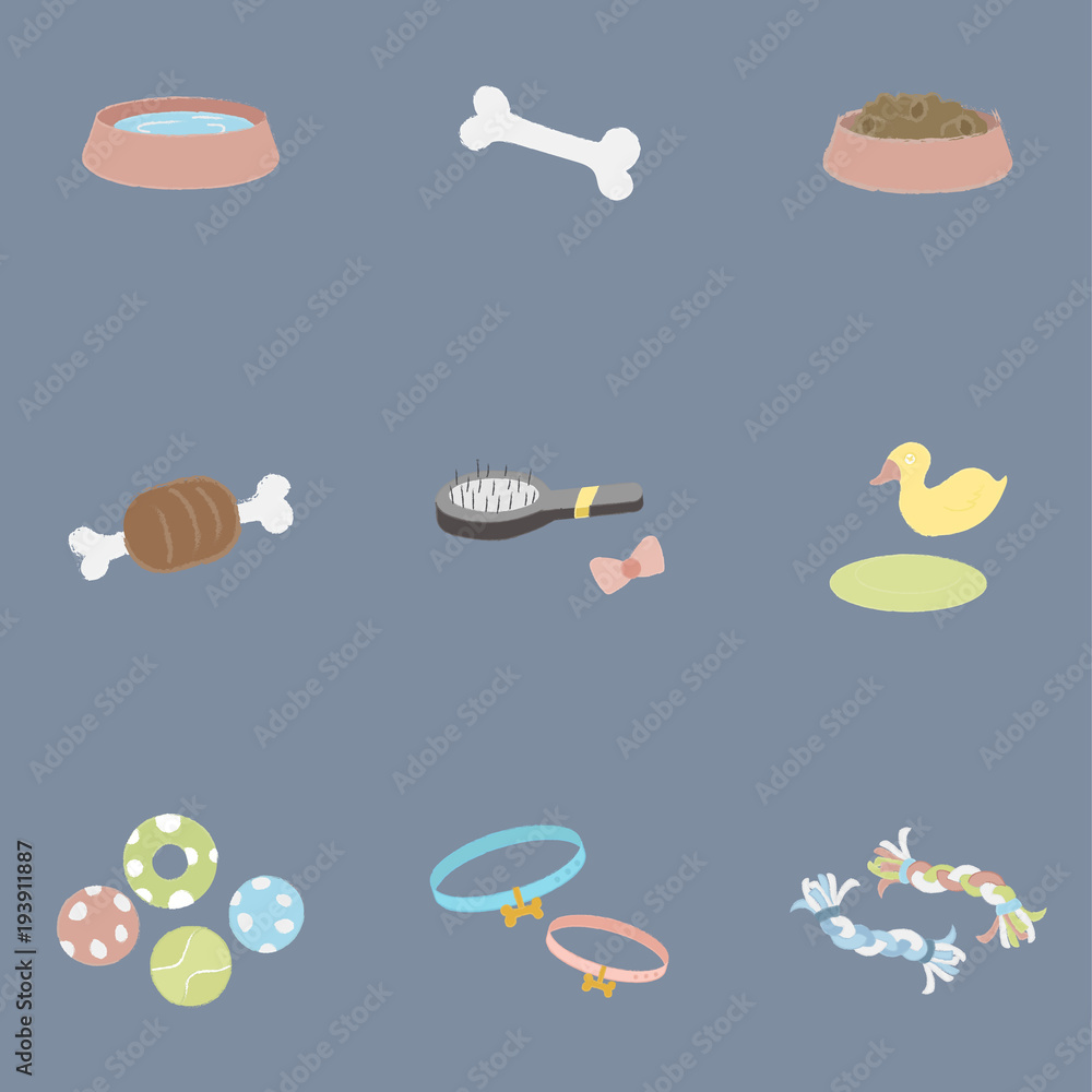 Illustration of dog related objects