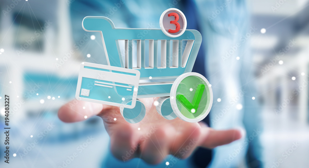 Businessman using digital shopping icons 3D rendering