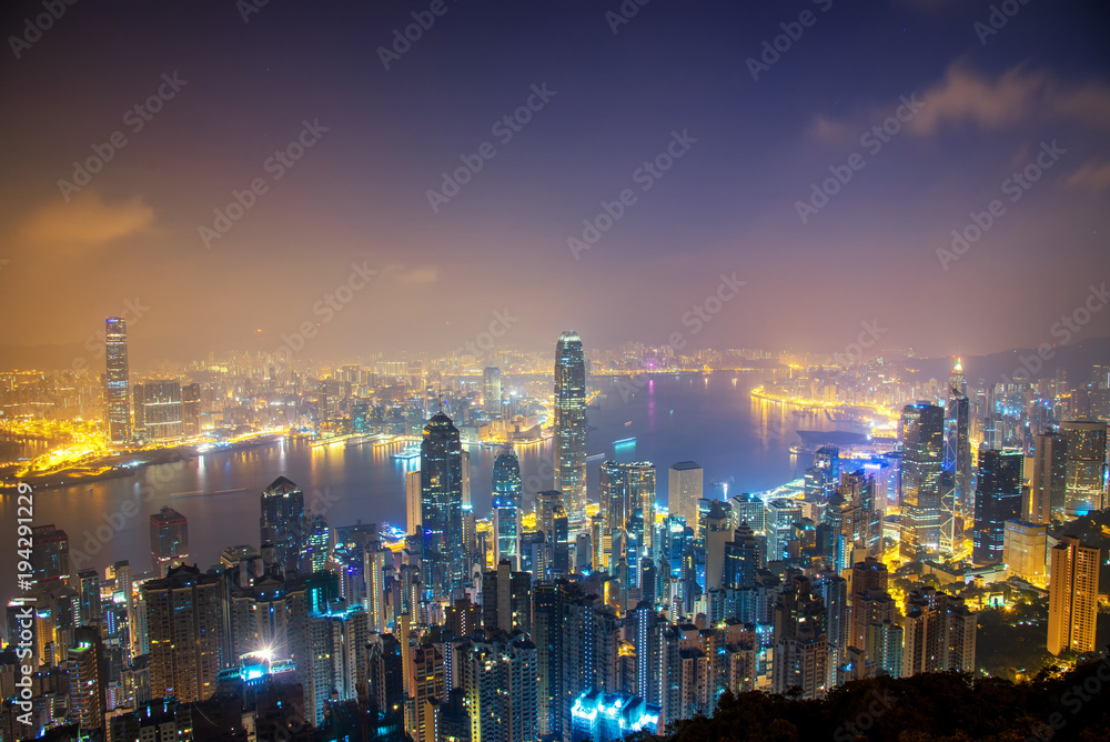 Beautiful view of hong kong skyline at night scene