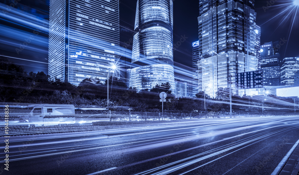 Traffic light trails in downtown