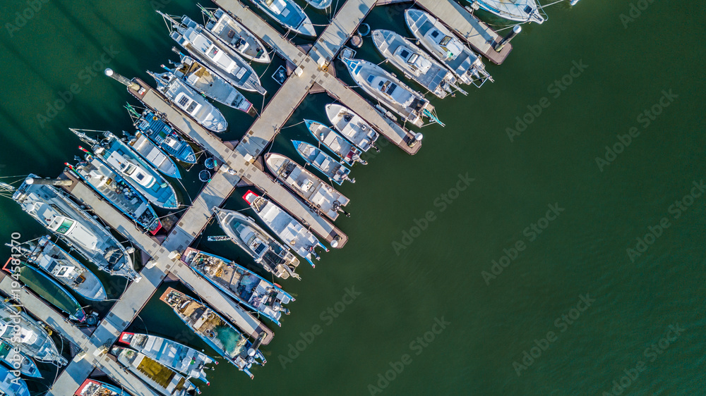 Aerial view Yacht parking, A marina lot, Yacht and sailboat is moored at the quay, Aerial view by dr