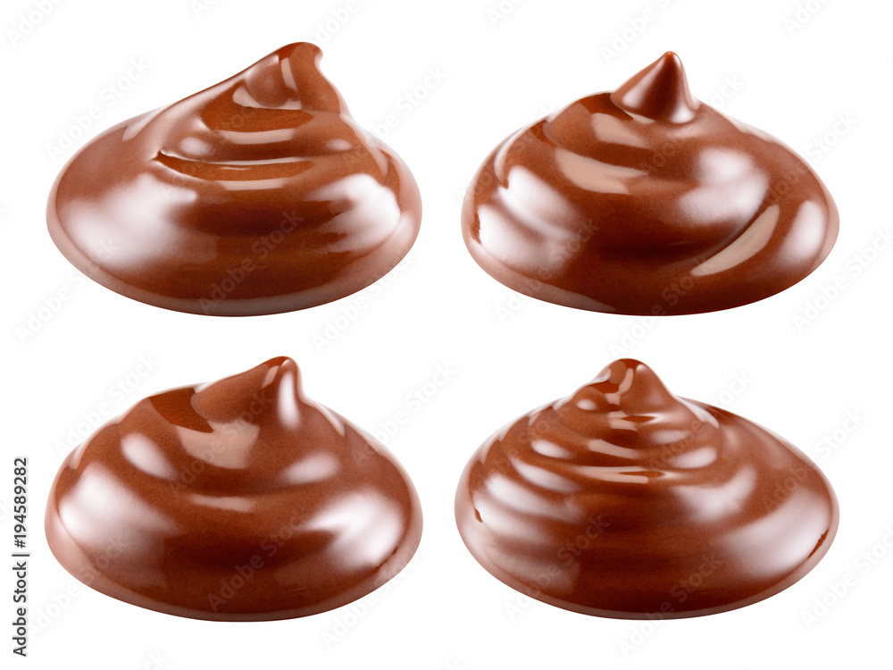 Sweet hot melted chocolate sauce. Swirl isolated on white background. Collection. With clipping path