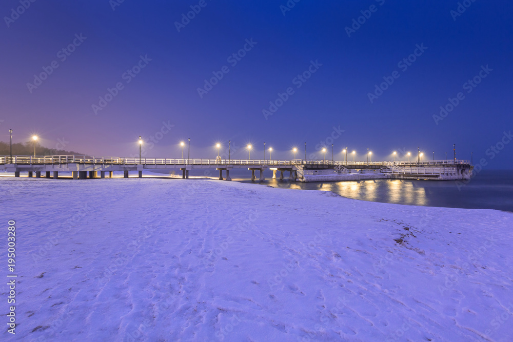 Frozen coast of Baltic Sea in Gdansk, Poland