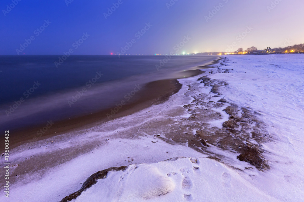 Frozen coast of Baltic Sea in Gdansk, Poland