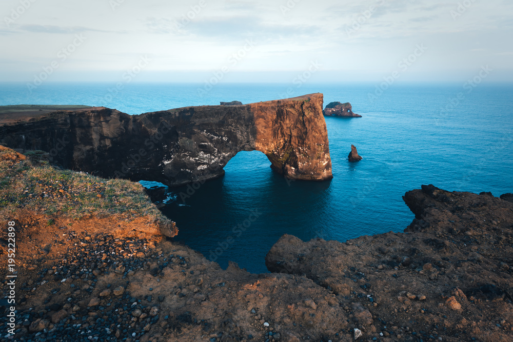 Unique basalt arch on Dyrholaey cape. Nature Reserve, Iceland. Landscape photography