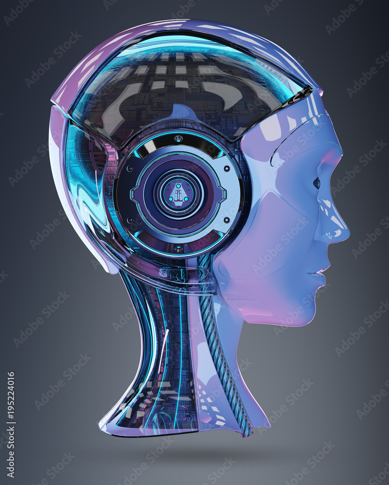 Cyborg head artificial intelligence 3D rendering