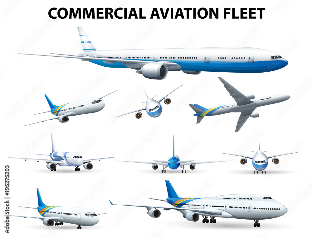 商用航空机队不同位置的飞机