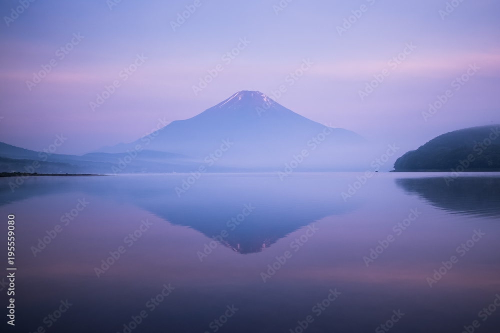 Mountain Fuji with reflection at Lake Yamanakako in morning