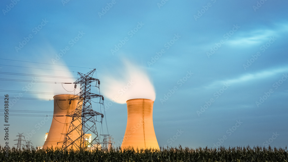 cooling tower of power plant in nightfall