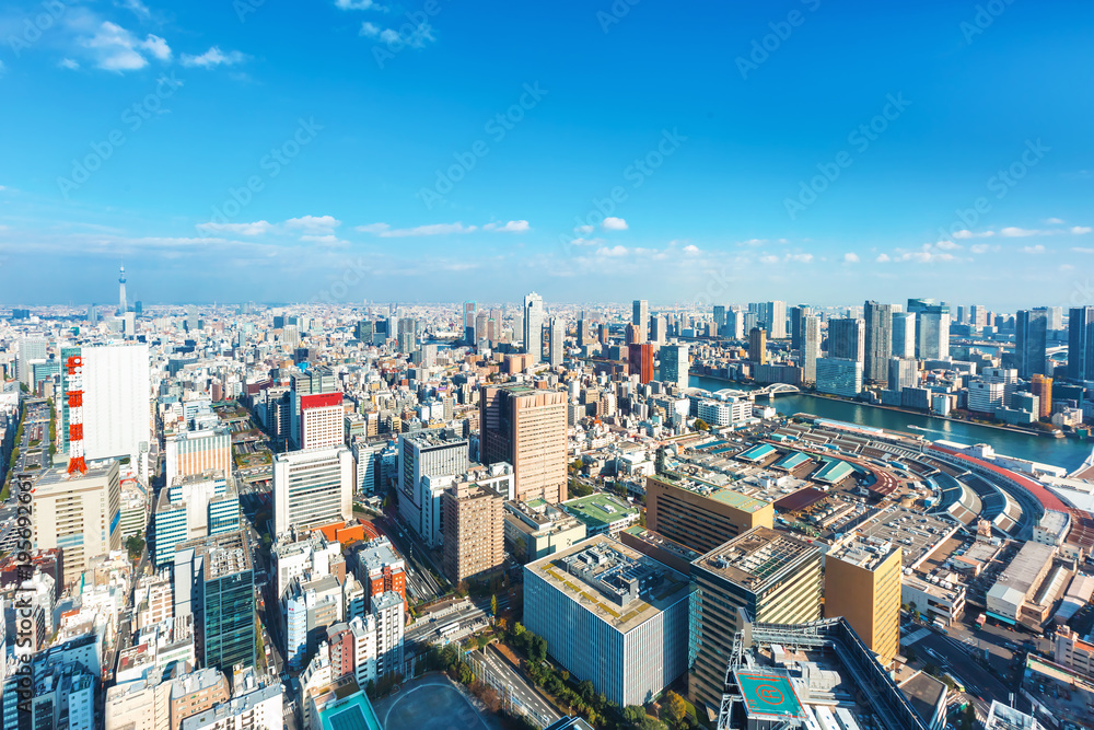 日本东京筑地附近城市景观鸟瞰图