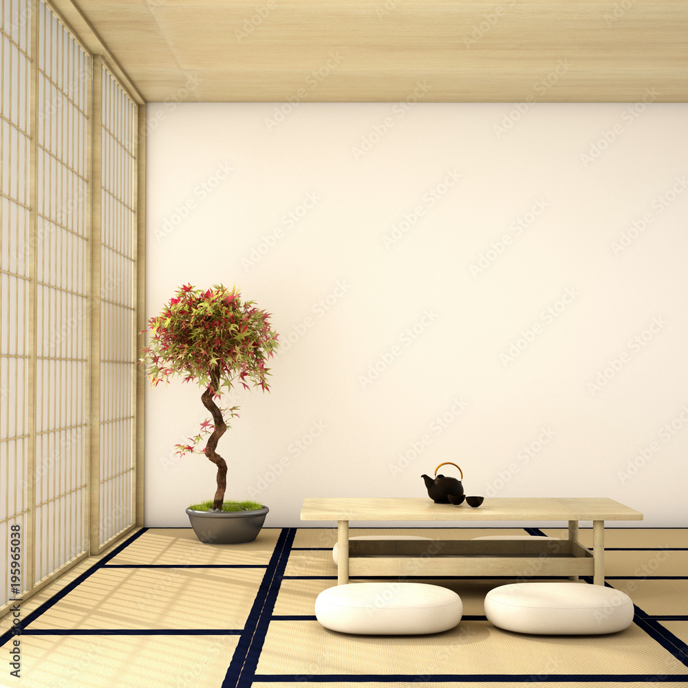 interior design,classic traditional living area and dining area with table,wood floor and tatami mat