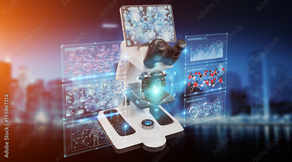 Modern digital microscope with screen analysis 3D rendering