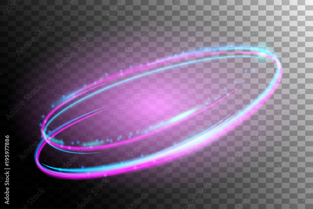 Vector Glowing neon spiral.Speed lines with light effect on transparent background.