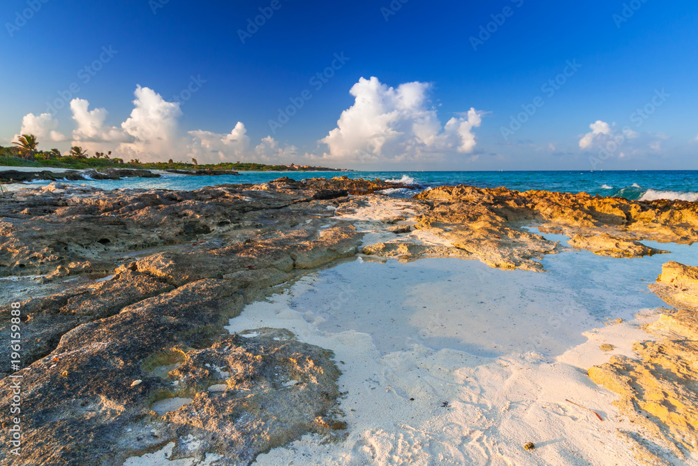 Beach at Caribbean sea in Playa del Carmen, Mexico