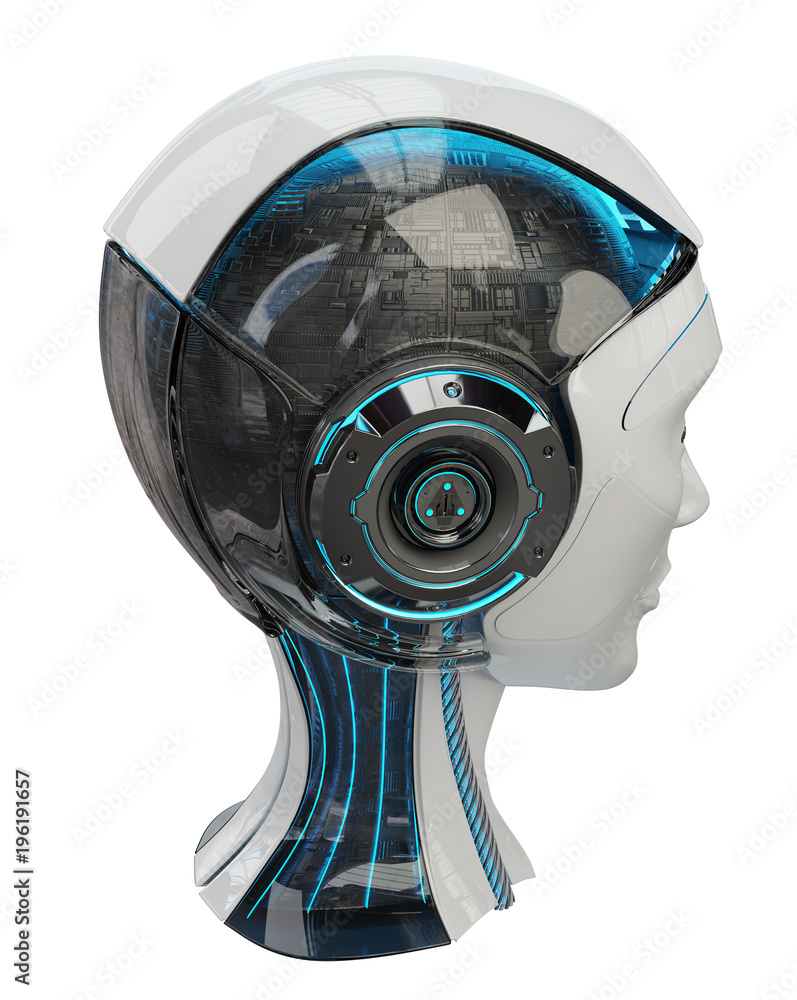 Cyborg head artificial intelligence 3D rendering