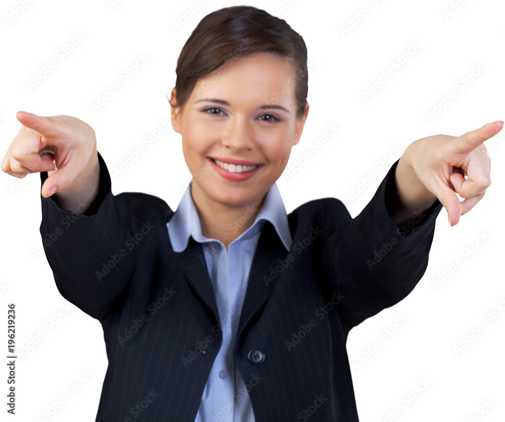 Close-up portrait of young businesswoman isolated on white