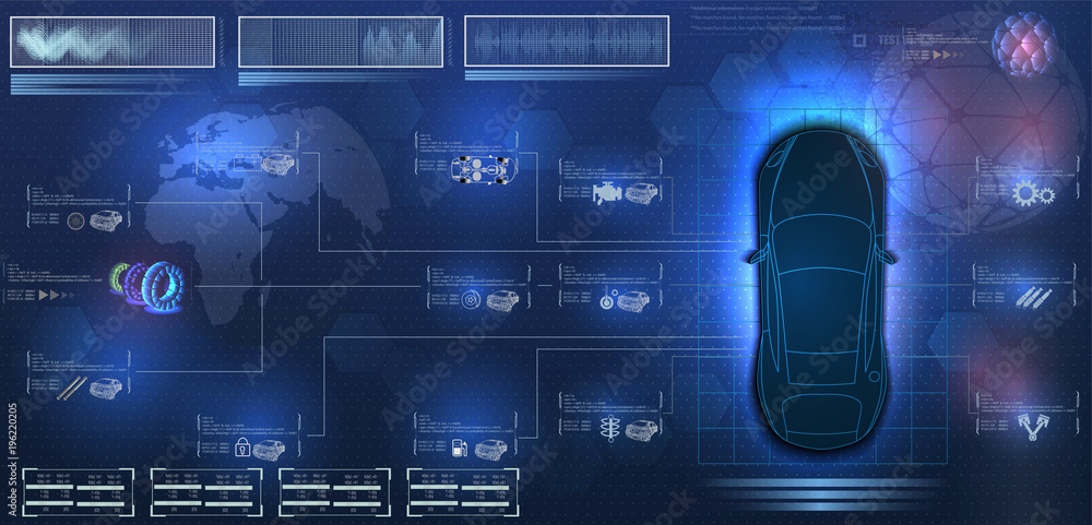 汽车用户界面。HUD UI。抽象虚拟图形触摸用户界面。汽车图标。矢量汽车ab