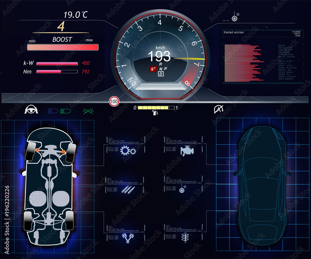 未来主义用户界面。HUD风格的汽车服务。虚拟图形界面Ui HUD Autos