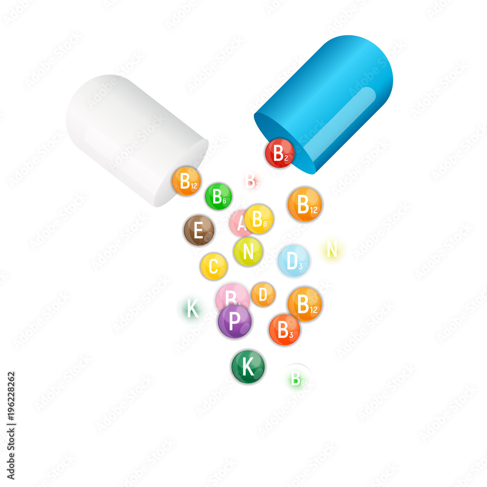 维生素和抗氧化剂复合物。矢量插图