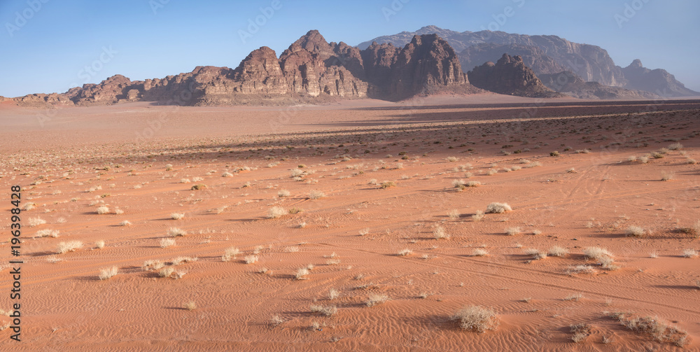 Beautiful sunny landscape in Wadi Rum desert, Jordan