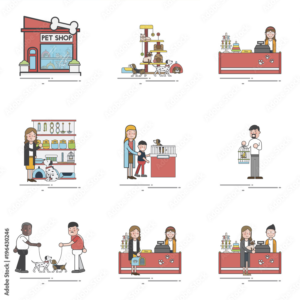 Illustration set of pet shop