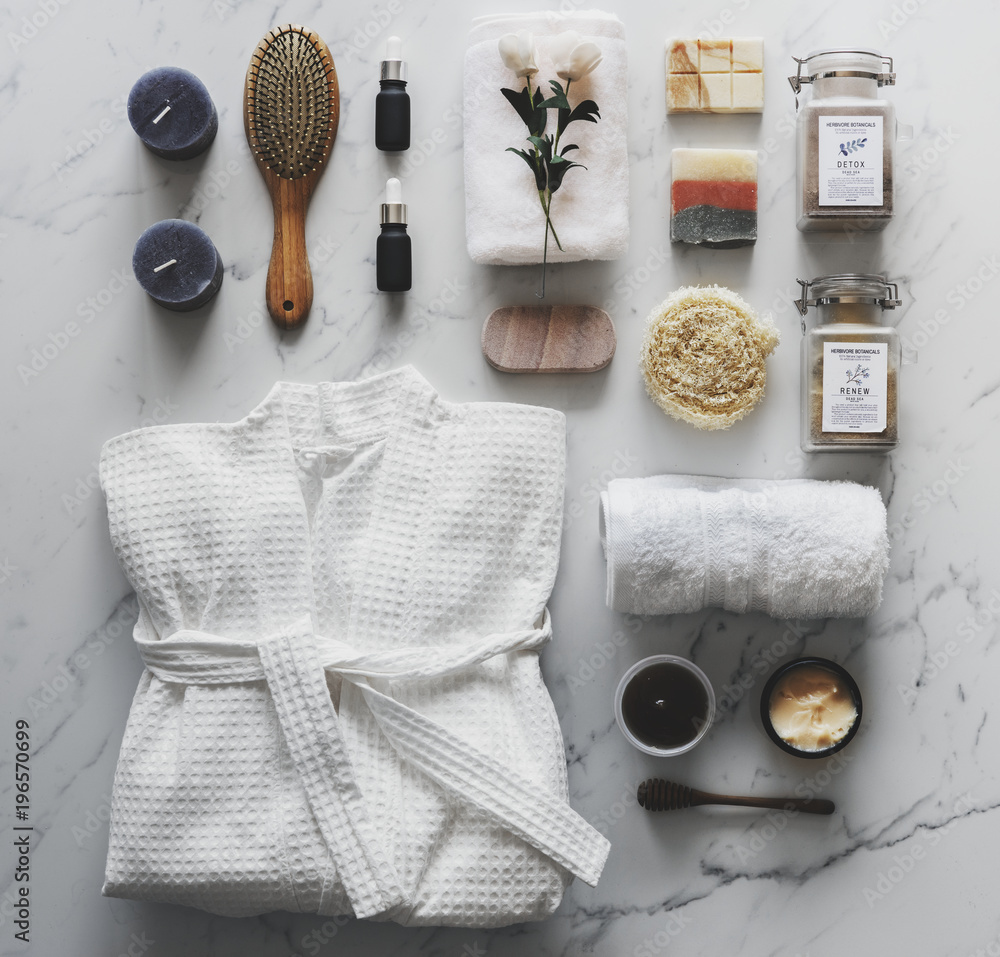 Flat lay of spa treatment set