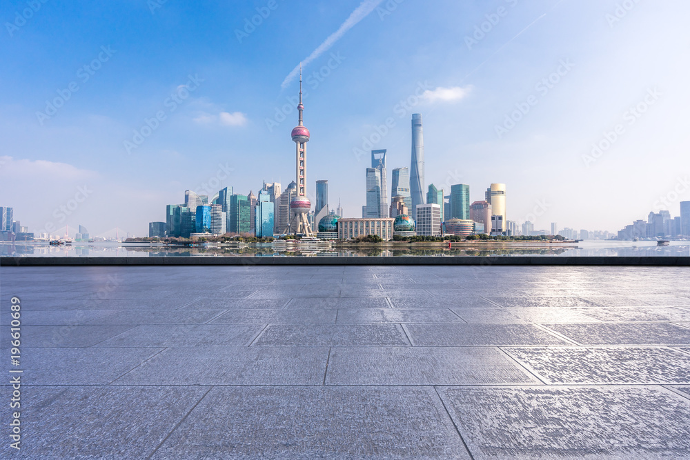 empty floor and square with modern building