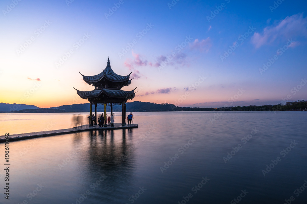 Jixian pavilion in hangzhou china during sunset