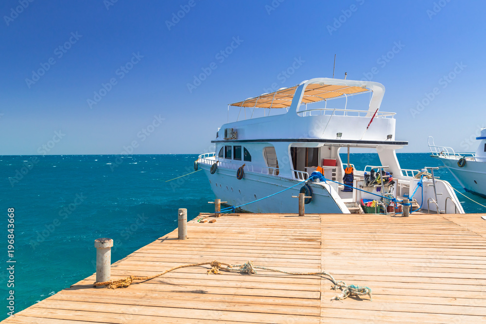 Luxury yacht at the pier of Red Sea in Egypt