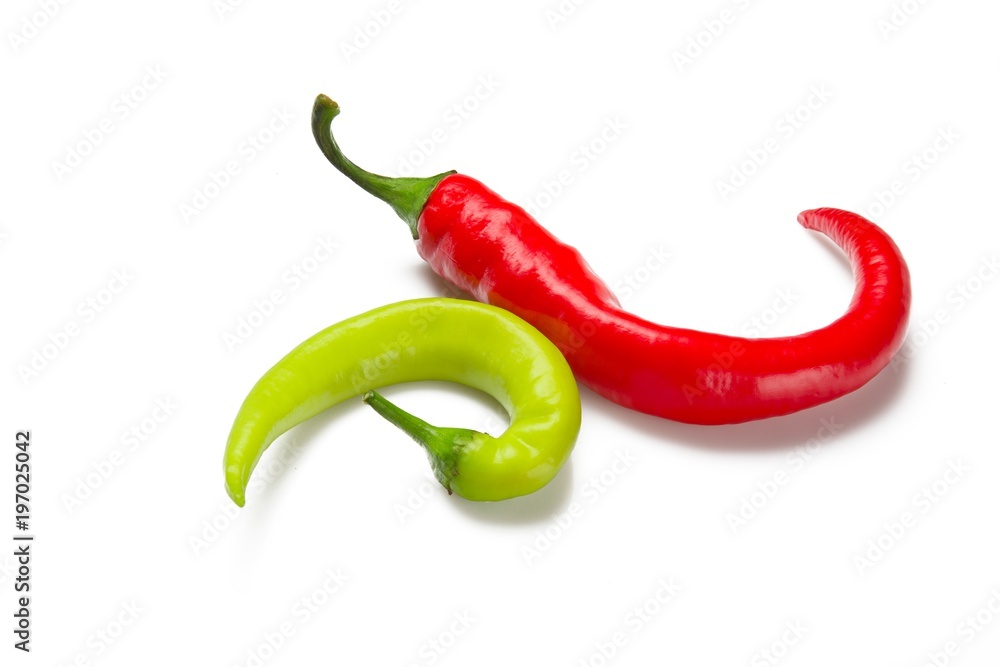 Hot red and green chili peppers