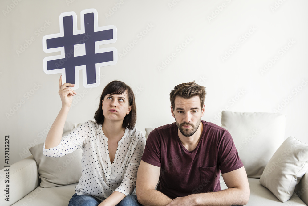 White couple with social media concept