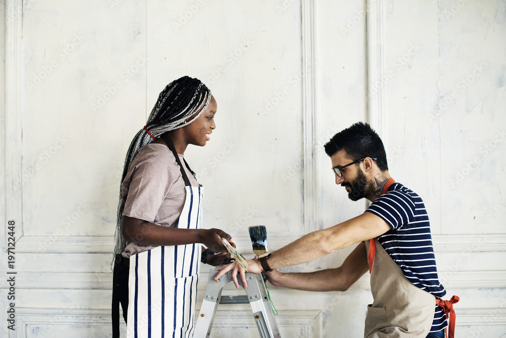 Couple renovating the house