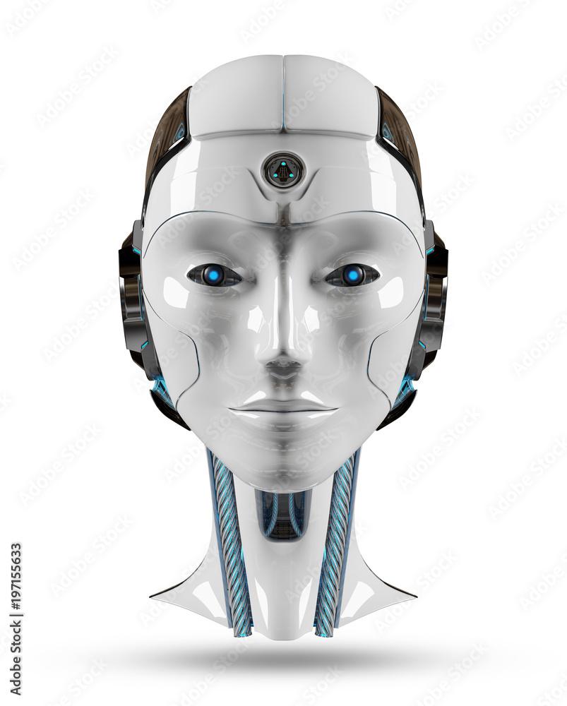 Cyborg head artificial intelligence 3D rendering