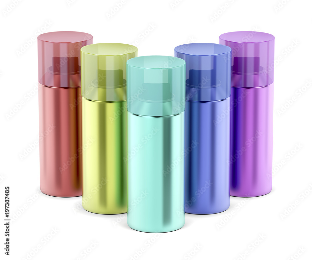 Multicolored aerosol spray cans