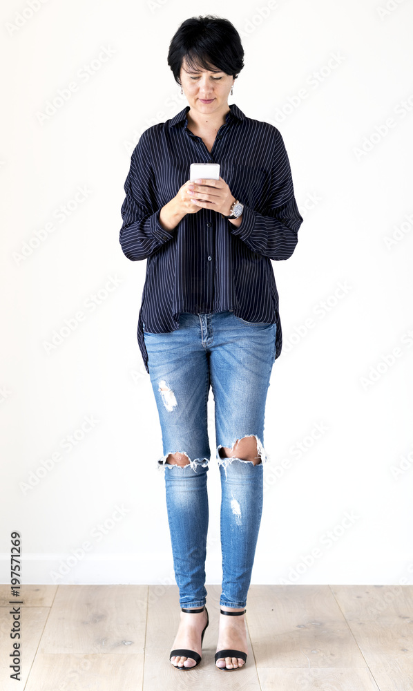 White woman using mobile phone