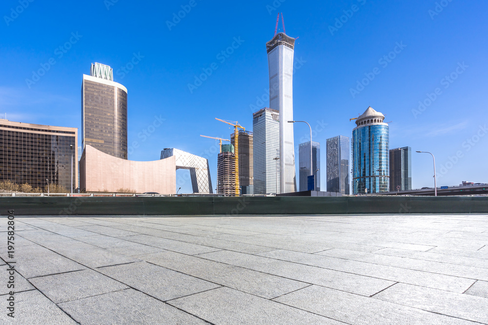 empty floor with modern building in urban