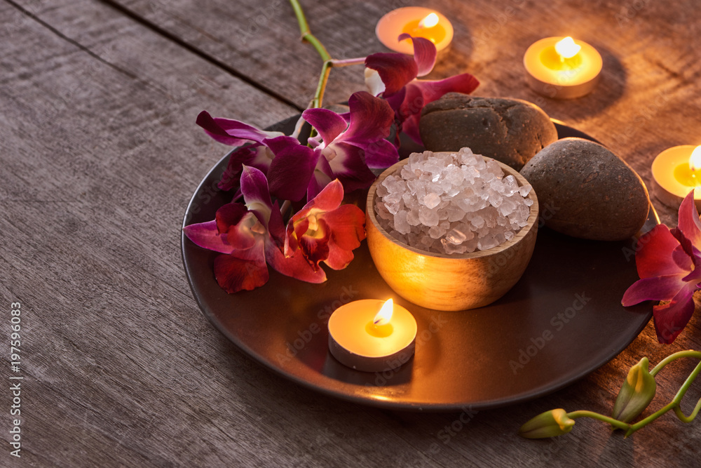 Spa accessories. Sprigs of a Christmas tree, many multi-colored pieces of soap, many different shape