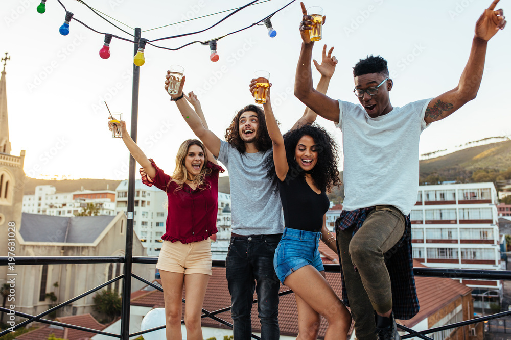 Cheerful friends spending fun times together