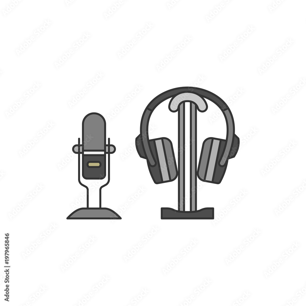 Illustration of microphone and headphones 