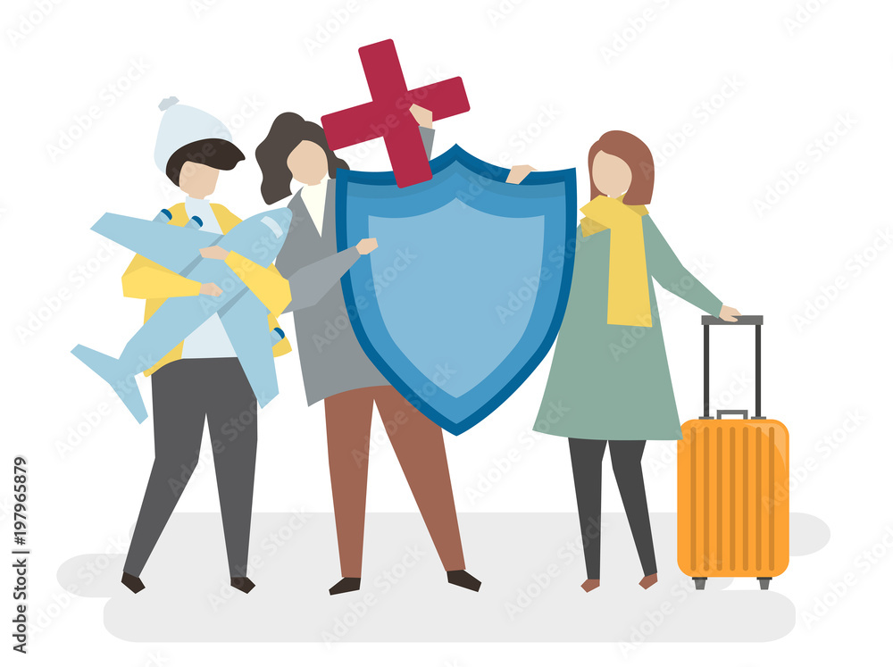 Illustration of group of people holding icon