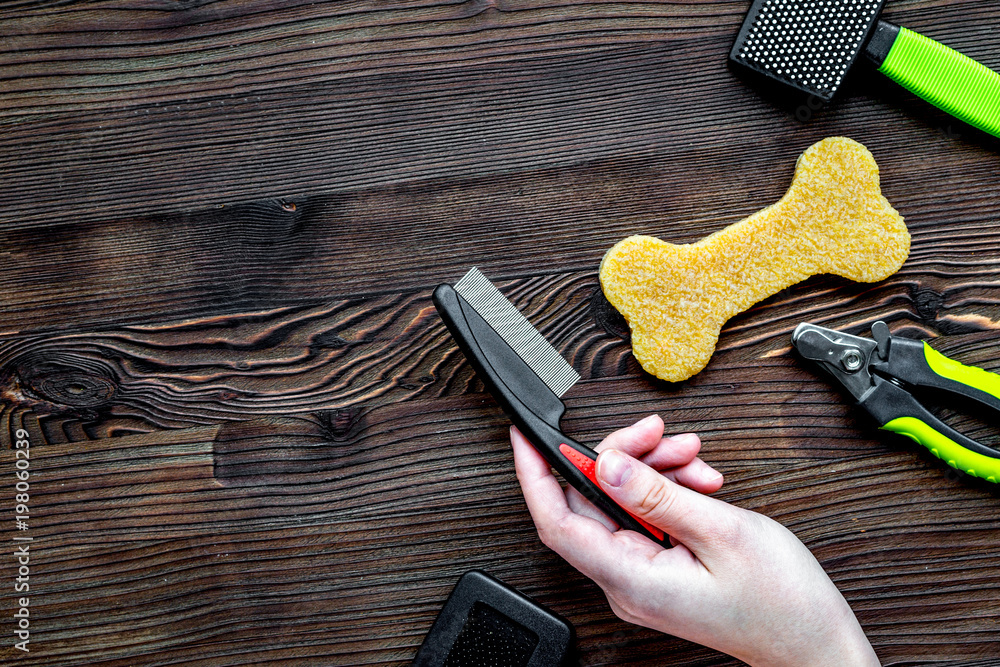 grooming tools concept on wooden table background top view mock-