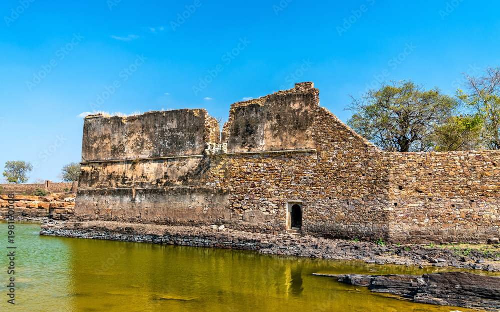 Fortifications at Rani Padmini Palace at Chittorgarh Fort. Rajasthan, India