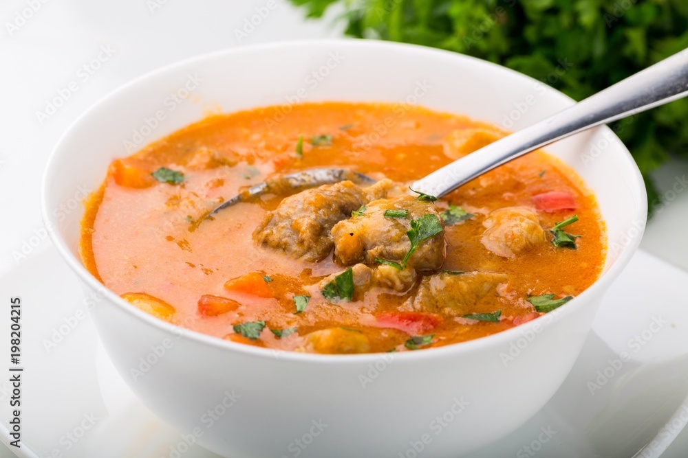 Vegetable soup on table