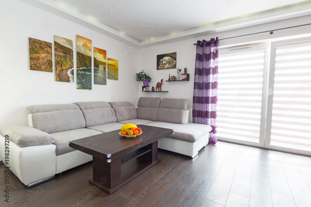 Modern living room interior with canvas on the wall.  Photos on canvas are available in my gallery.