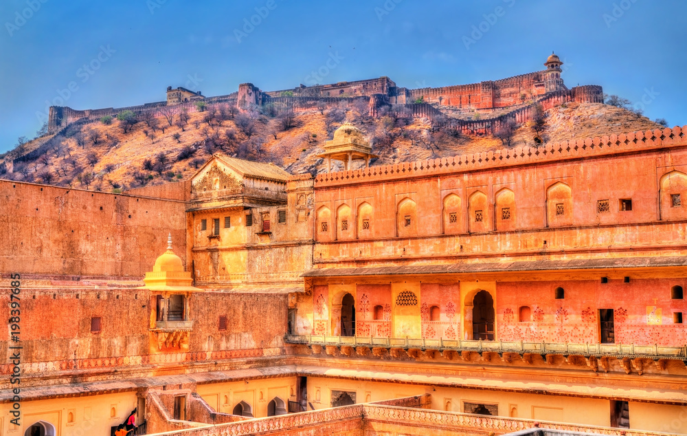 View of Amer and Jaigarh Forts in Jaipur - Rajasthan, India