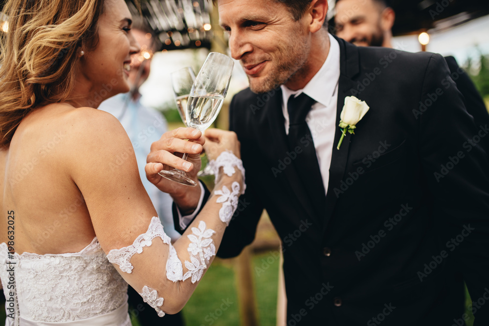 Romantic moment at wedding reception