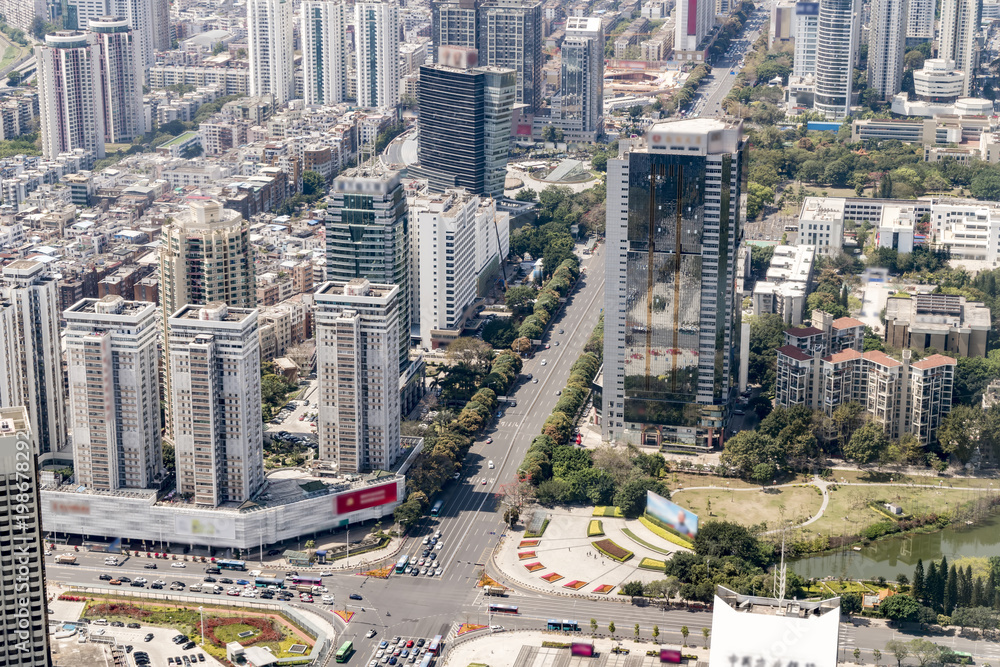 A birds eye view of the urban architectural landscape in Shenzhen